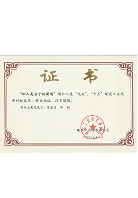 2005年1月MCA高分子促凝劑獲“九五、十五”科技成果獎